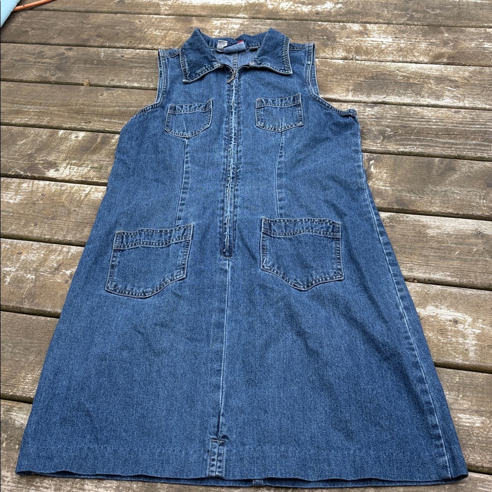 90s Vintage Sleeveless Denim Dress with Pockets size M